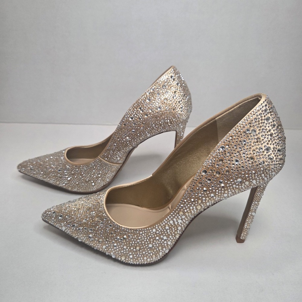 ALDO Stessy2 Crystal Embellished Pointed Toe Stiletto Pumps Champagne Nude Heels - Picture 2 of 13